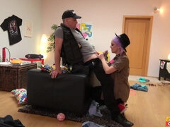 A hipster chick yields her pussy to a cop with a big hard cock