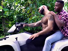 IR tattooed hairy stud barebacked by BBC outdoor after BJ