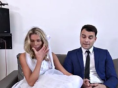 DEBT4k. The debt collector fucks the girlfriend in a white dress