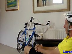 British mature in stockings picks up cyclist for fuck