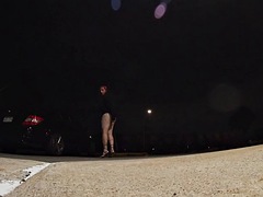 Sissy Mature CD outside at night in parking lot showing off