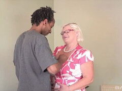 Blonde BBW granny gets cream-filled cock from black stud