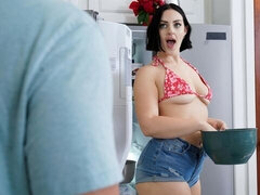 Short-haired brunette Lucy Lotus nicely impaled in the doggy style