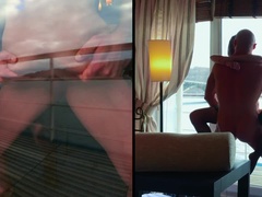 Couple Film Themselves Fucking From Inside Balcony Door, Girlfriend Laps Up Cum From Window