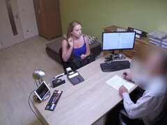 She is fucked on the desk so she can get the loan