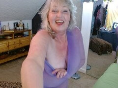 Curvy and hairy DawnSkye gets wrapped up in nylon encasement