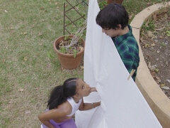 Kukk suging, Bakfra, Mørk, Ansiktssperm, Naturlige bryster, Barbert, Spansk, Pupper