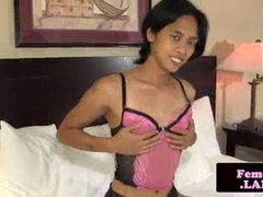 asian femboy solo draining her candy stick