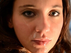 Dark haired sub enjoys the taste of hard dick in her mouth