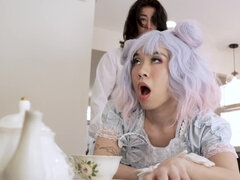 Asian cosplay hottie enjoys oral foreplay before taking BF's dong