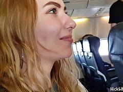 Real Public Airplane! Jerk off , Suck my cock ! Shows boobs