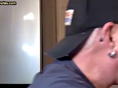 Gloryhole cock hungry DILF sucks cock in private home video