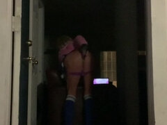 Sissy Exhibitionist Apartment Door Wide Open Fucking Ass