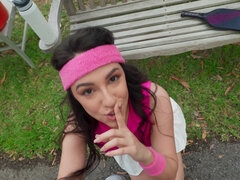 Dark-haired tennis babe Selena Ivy gets fucked on court