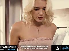 Girlsway - wild Kenna James gets moist strap-on dvped by nasty Vicki Chase & Katrina Colt in sex tape
