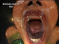 아시안, 흑갈색 머리, 동시 사정, 크림파이, 사정 샷, 얼굴에, 갱뱅, 밀프