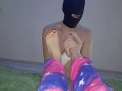 Klädd kvinna naken man, Fötter, Femdom, Mask, Massage, Älskarinna, Slav