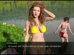 Redhead babe in a bathing suit brings pleasure in this adult visual novel
