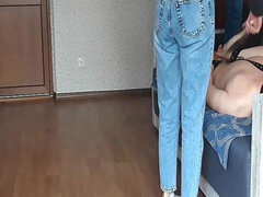 Amatoriale, Cfnm, Dominazione femminile, Jeans, Dominatrice, Schiavo, Sculacciata