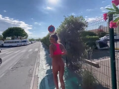 Blondine, Kvinde, Piercing, Offentlig, Russisk, Solo, Tatovering, Bryster