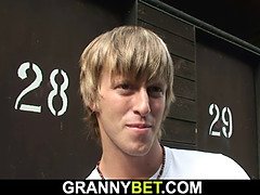 Smart guy fucks old blonde granny on public