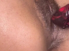 18, 아마추어, 딜도, 여자, 머리카락이 많은, 수음, 보지, 혼자