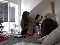 Wild party with sexy teen angels and their younger pal