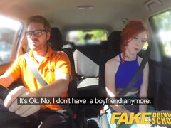 Redhead student gets a hot creampie from fake driving instructor