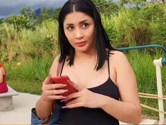 Martina lets two strangers control her toy in a park till squirt