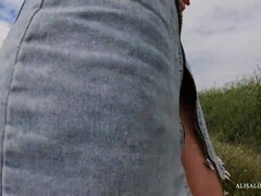 Rumpe, Stor rumpe, Blond, Kukk suging, Bakfra, Utendørs, Suging, Tenåring