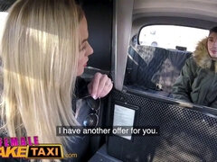 Female Fake Taxi Shy cheating boyfriend fucks blonde cab driver on backseat
