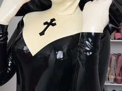 Latex Nun Miss Fetilicious Getting Ready for Service