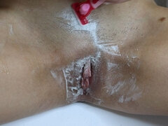 Shaving Hairy Vagina with Shaving Foam! Close-up!