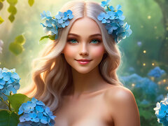 Nude Beauty Holding Sky-blue Hydrangea | Jade Green Diamond Elegance | Artistic Ai Slideshow