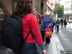 Busty blonde granny pleases an young guy