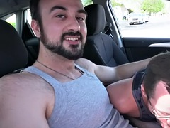 Hairy athlete masturbates her boyfriend in the car in a sensual session