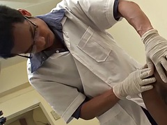 Asian twink ass finger pisses before being bareback fucked by doctor