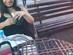 Naughty Cumming in Public with interactive toy Public female orgasm interactive toy girl with remote vibe outside