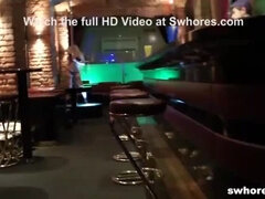 Cheap strip slut gives sloppy bareback blowjob and deepthroat