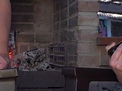 금발의, 딜도, 레즈비언, 수음, 밀프, 자연의 가슴, 야외의, 스타킹