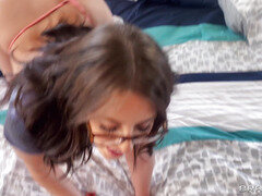 Aubree Valentine in glasses gives nice blowjob