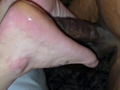 Oiled up Blonde MILF Gives First Foot Job