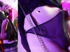 Punk femboy Jaybaesun with a fluffy ass jerks off a huge cock and cums