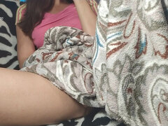 Step Sister Masturbates Under the Blanket While Her StepBrother Watches a Movie