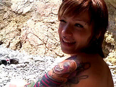 married super-bitch while play sucks wood behind rocks