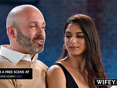 오랄섹스, 흑갈색 머리, 대단히, 랑제리, 타는, 와이프