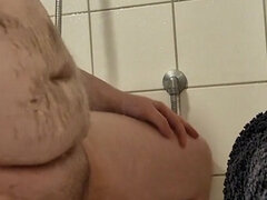 Soaping up My Beefy Hairy Belly, Stroking My Uncut Cock and Showing My Hole