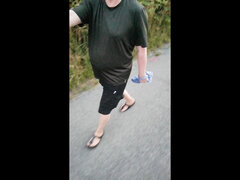 Out and About with Nylon Feet in Birkenstocks in the Morning