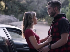 Cute blonde Kristen Scott has sex with a stranger in a car