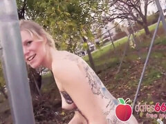 Blondine, Samling, Sød, Langt ned i halsen, Hd, Udendørs, Pov, Fisse